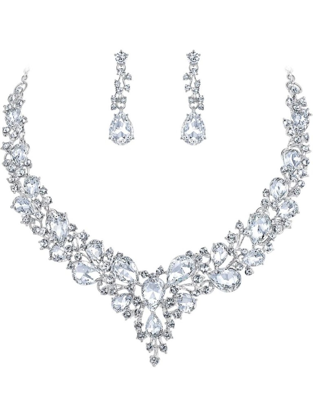 Elegant Women's Wedding Statement Necklace & Dangle Earring Jewelry Set
